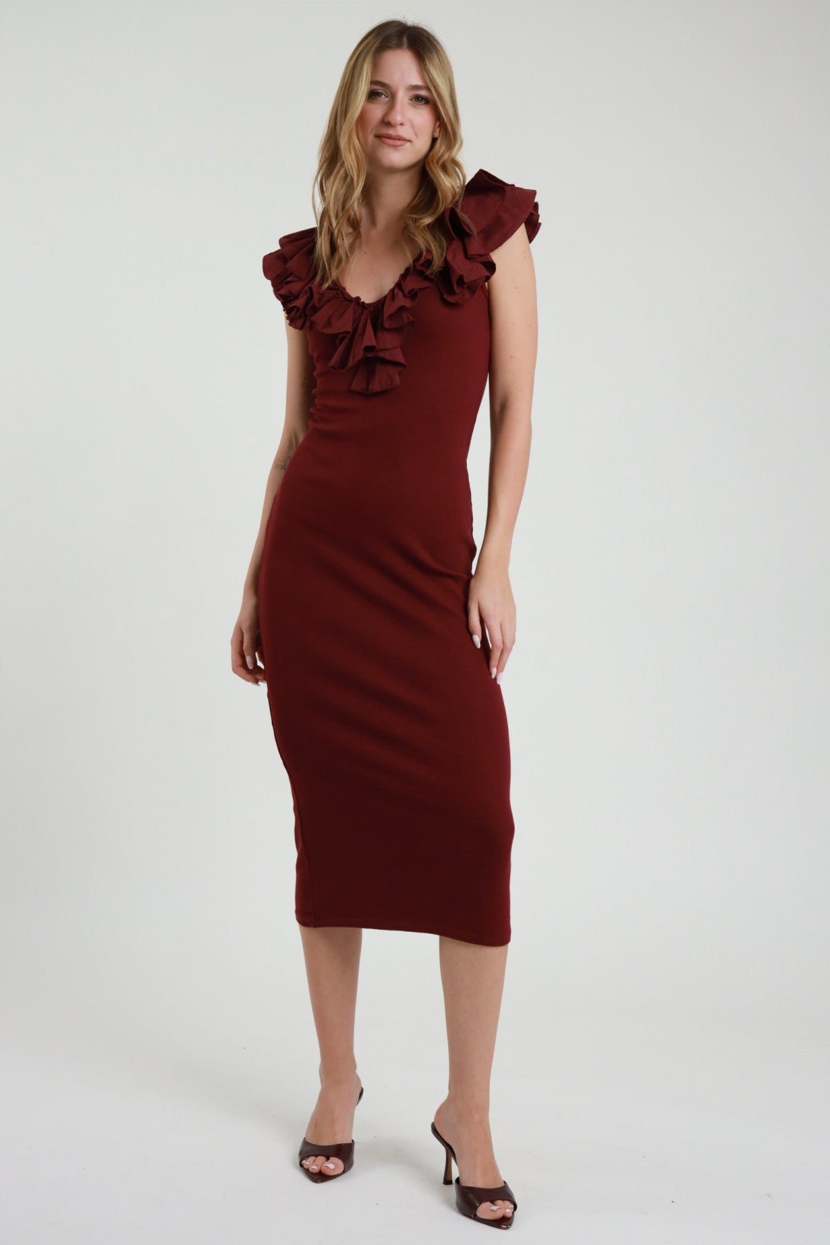 Abito Slim Midi Volant