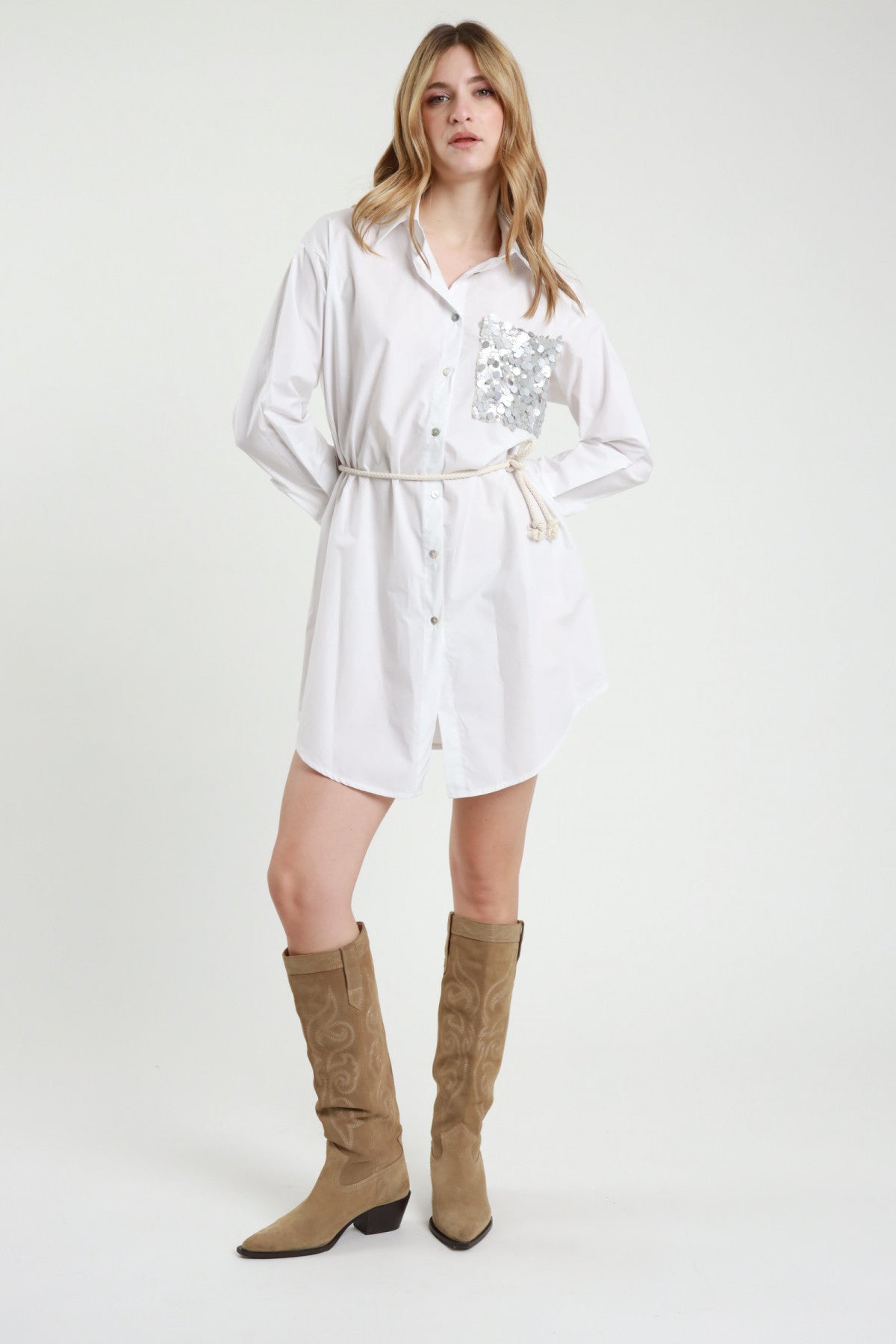 Abito Camicia Tasca Paillettes