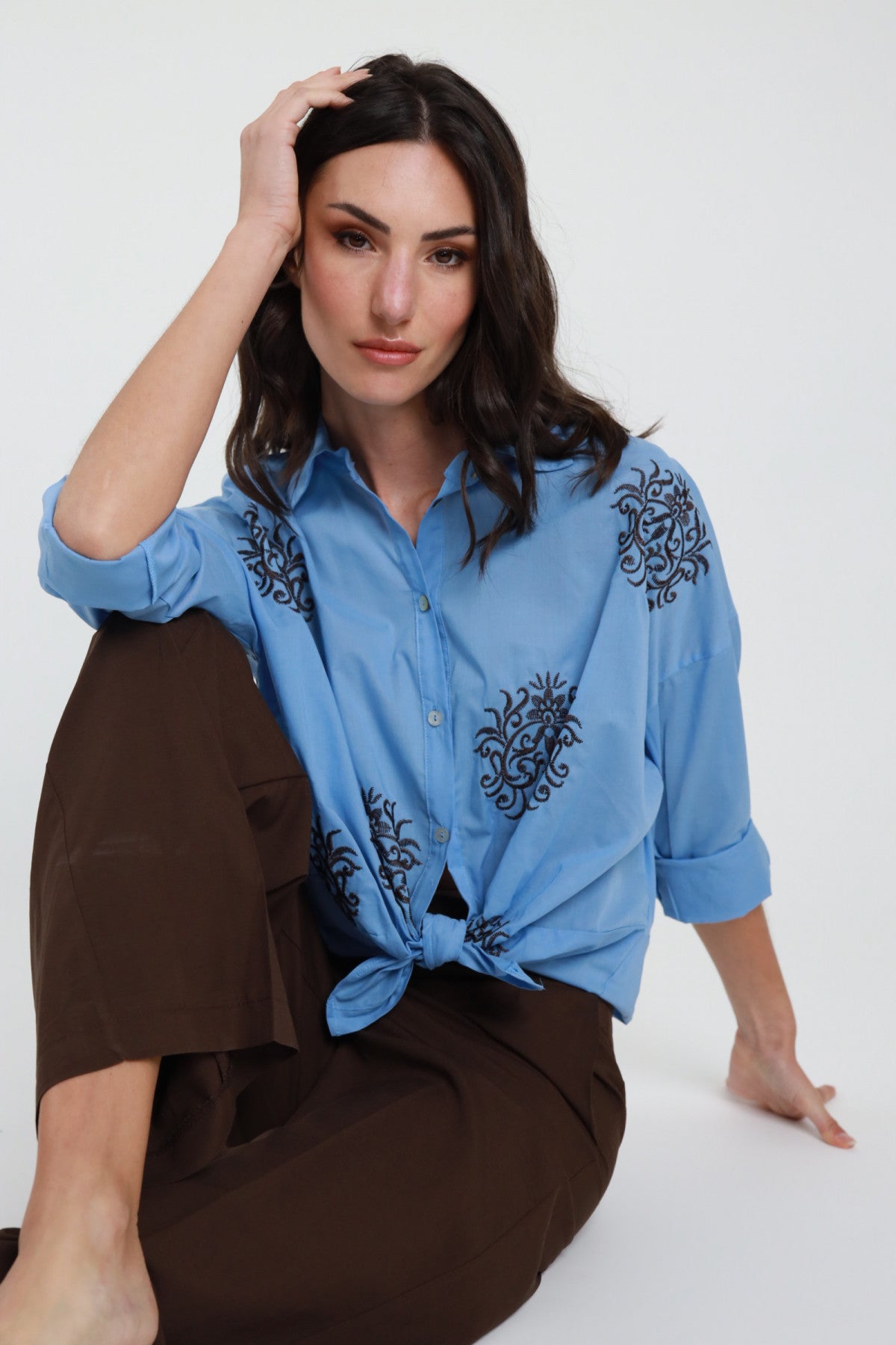 Camicia Ricamo Con Nodo