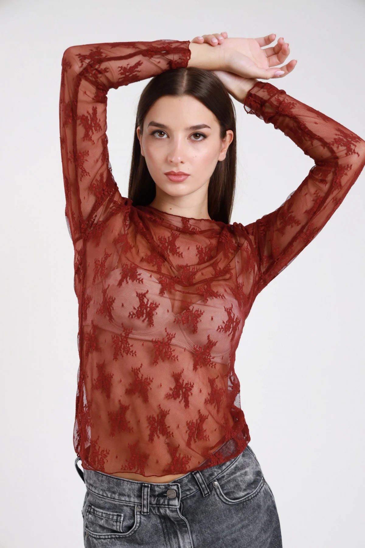 T-Shirt Maniche Lunghe in Pizzo