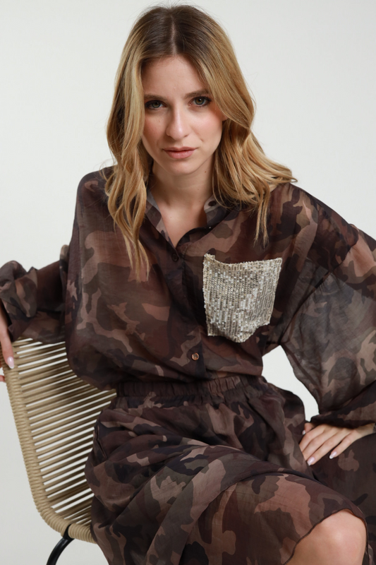 Camicia Mimetica Tasca Paillettes
