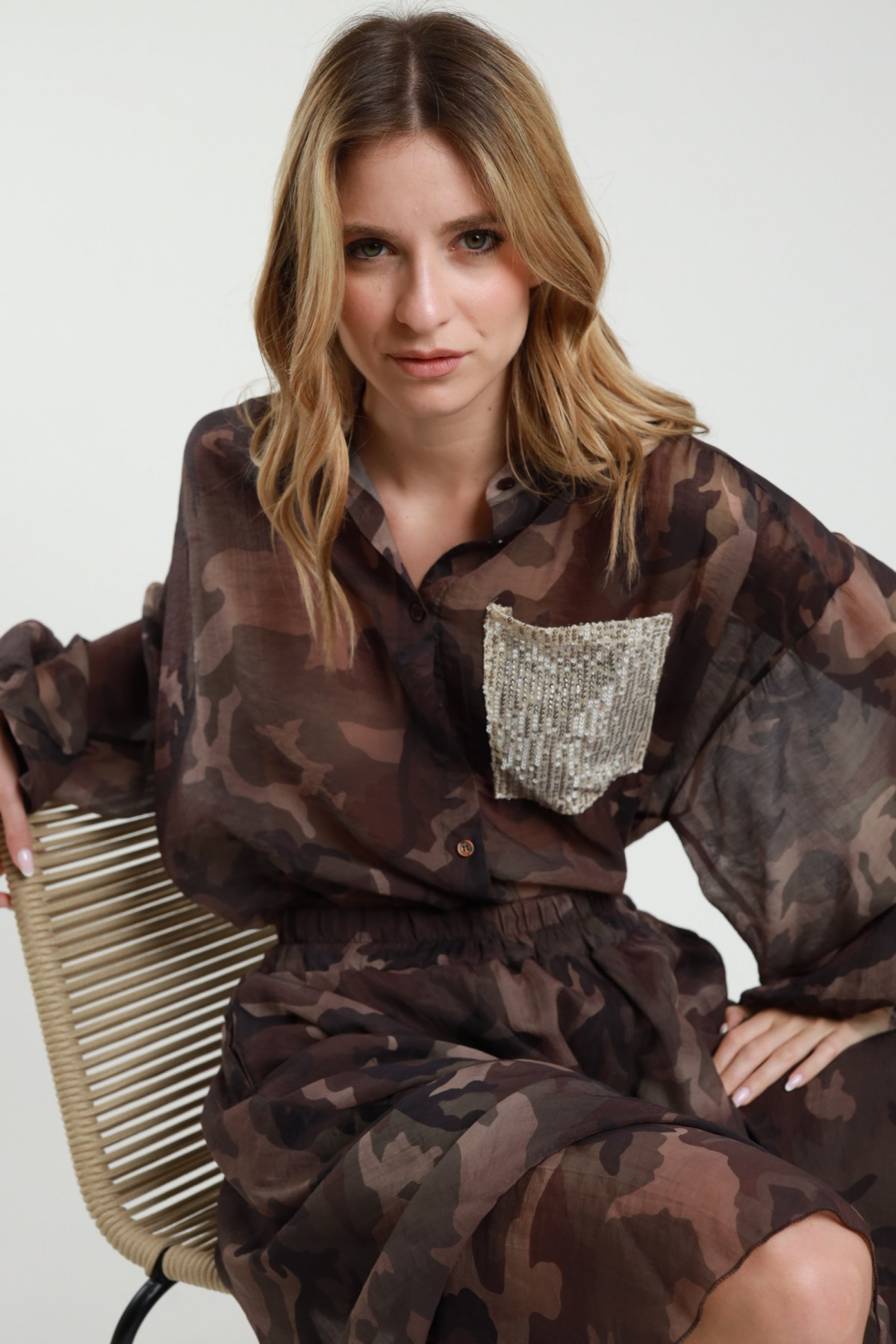 Camicia mimetica tasca paillettes Susy Mix
