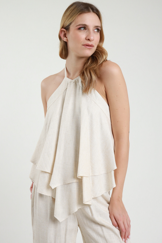 Top halter Gale Susy Mix burro – schiena scoperta con laccio e drappeggi"