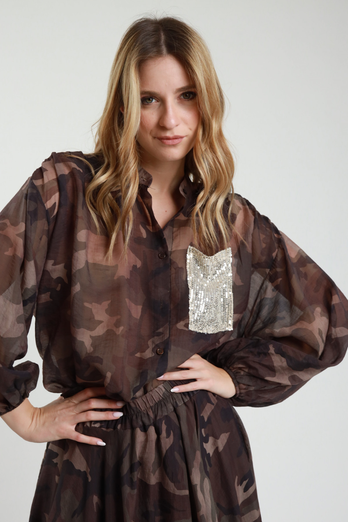 Camicia Mimetica Tasca Paillettes
