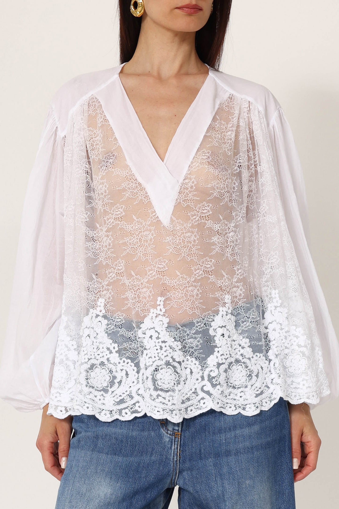 Camicia con parte in pizzo