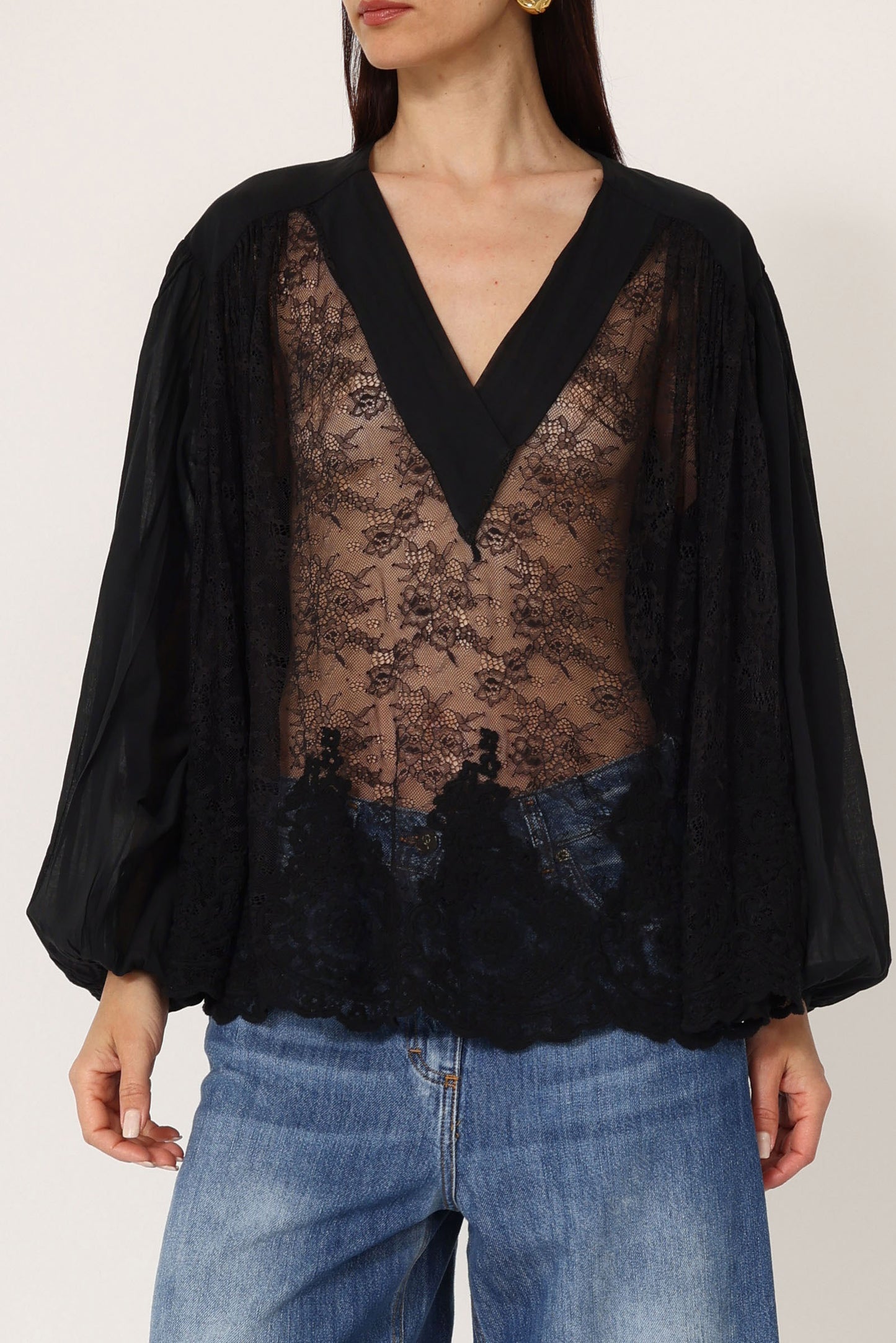 Camicia con parte in pizzo