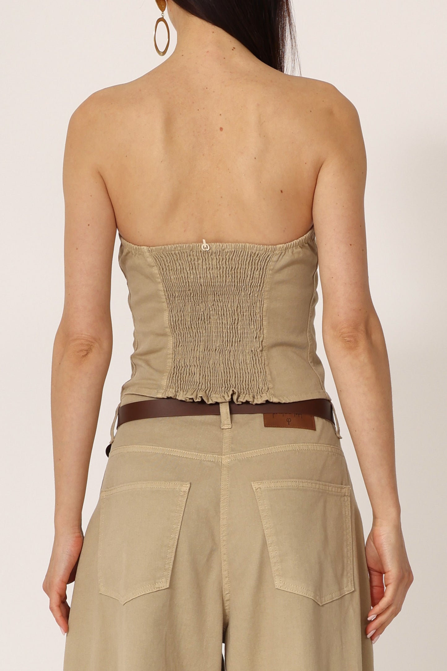 Poetica Fashion - Top a Fascia con Lacci e Nappine - Burro - Top