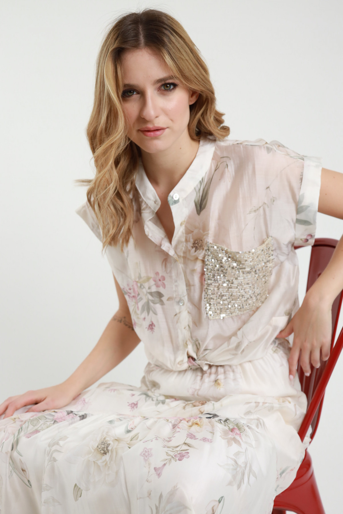 Camicia Fiori con Taschino Paillettes