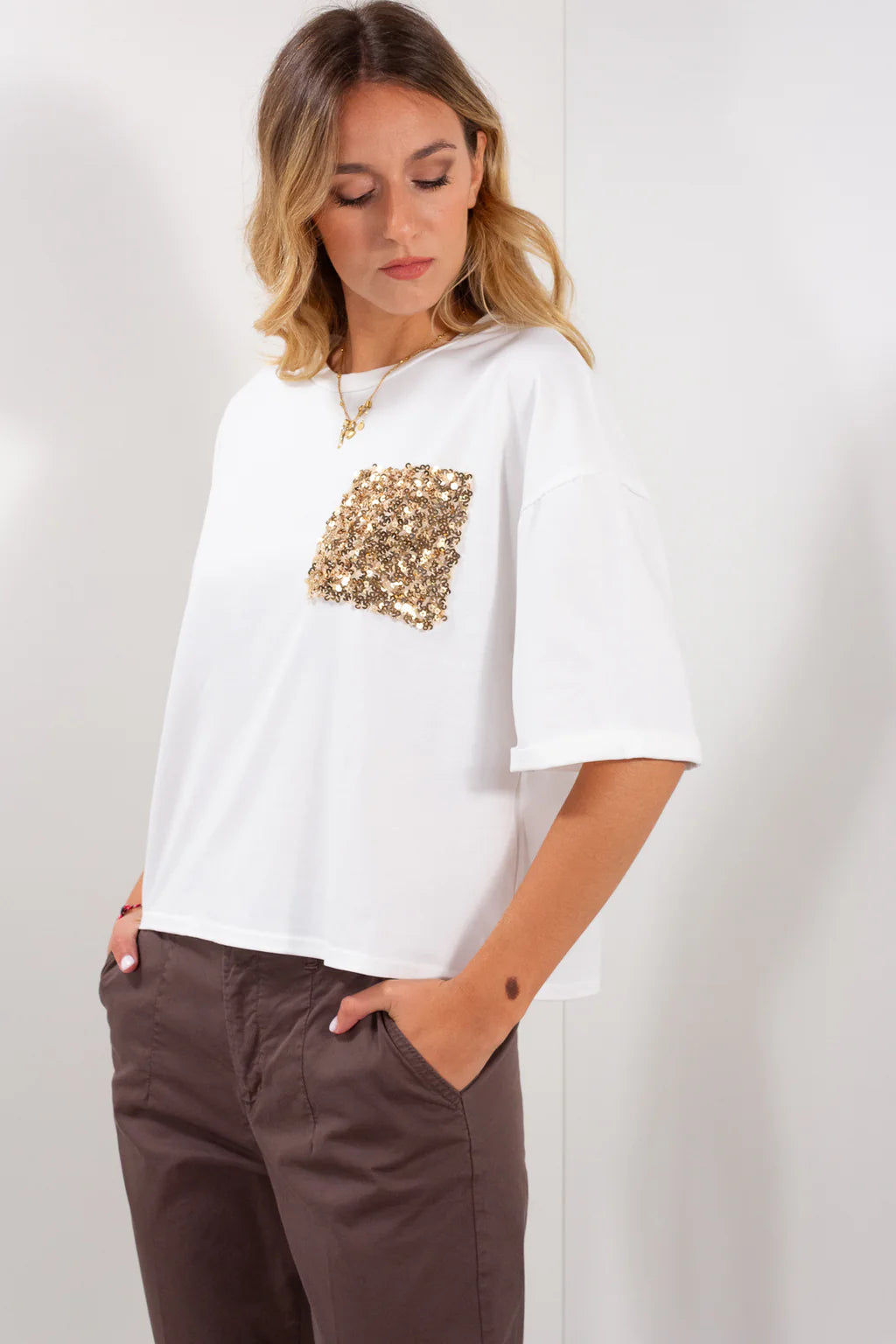 T-Shirt Cotone Tasca Paillettes