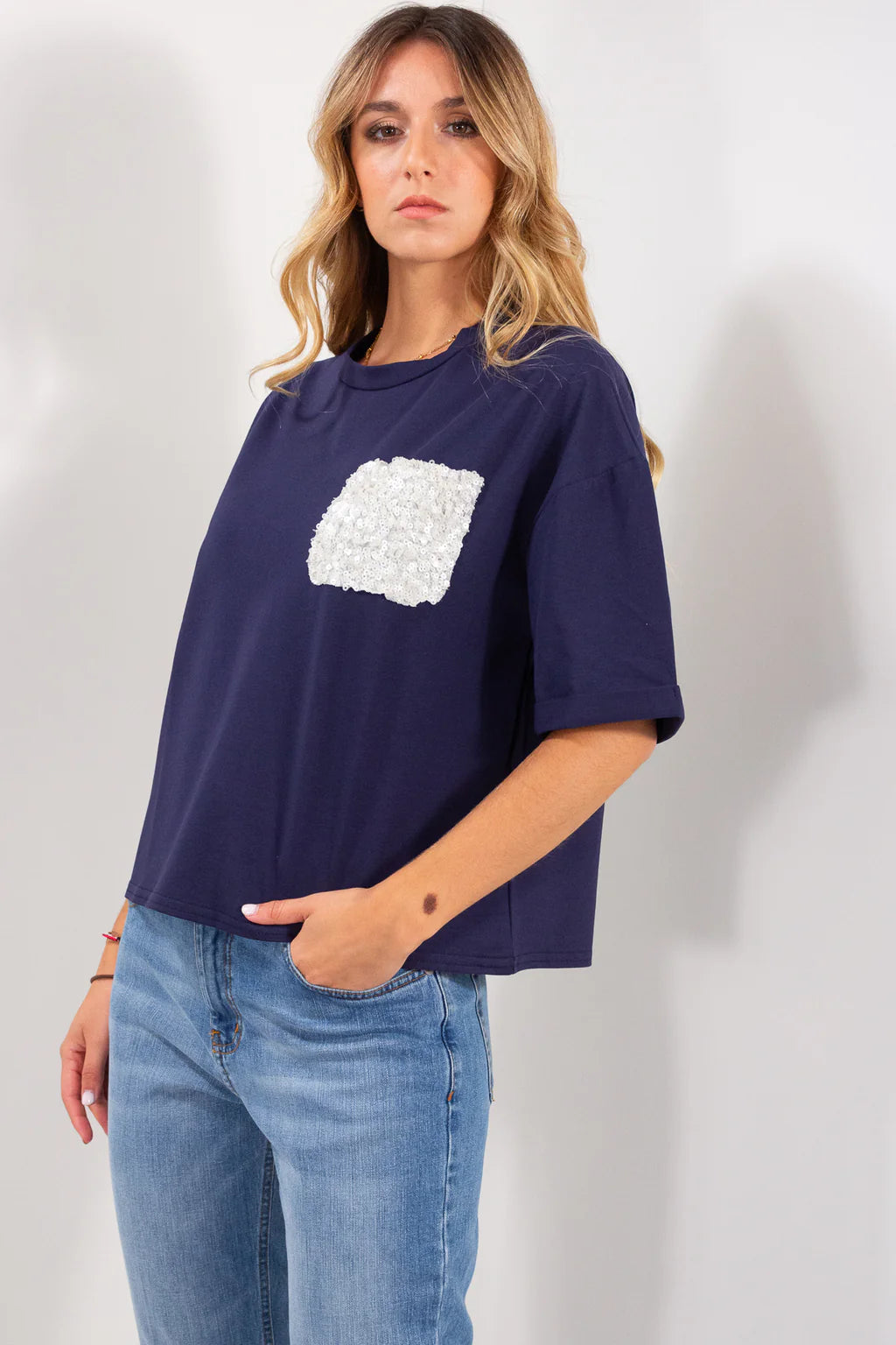 T-Shirt Cotone Tasca Paillettes