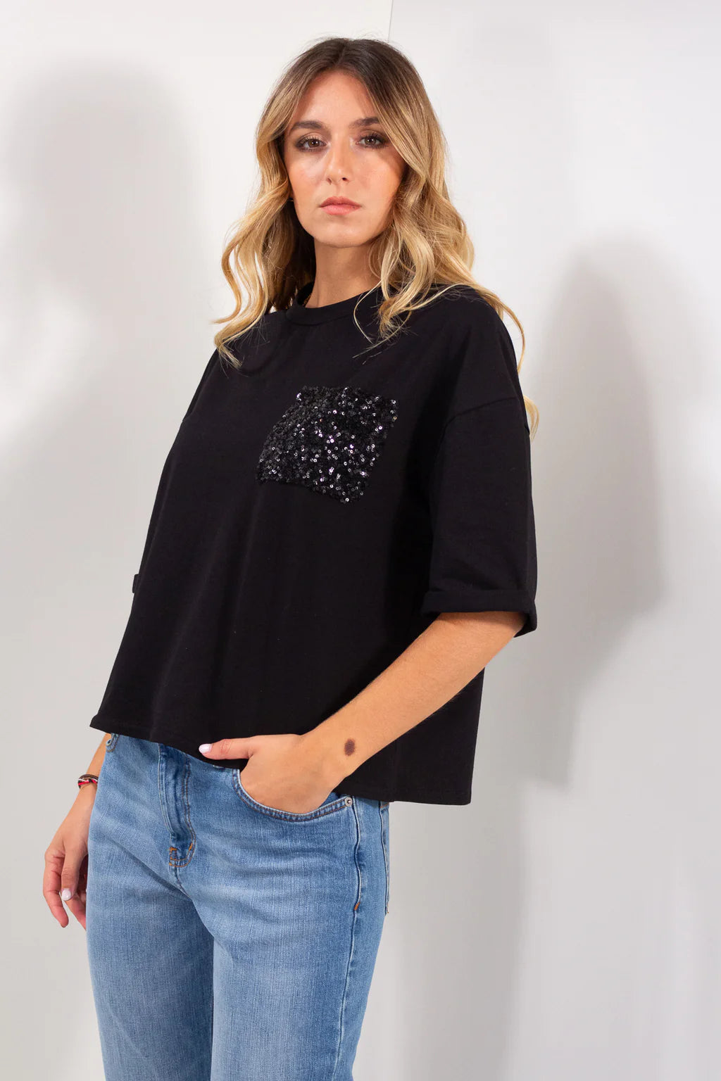 T-Shirt Cotone Tasca Paillettes