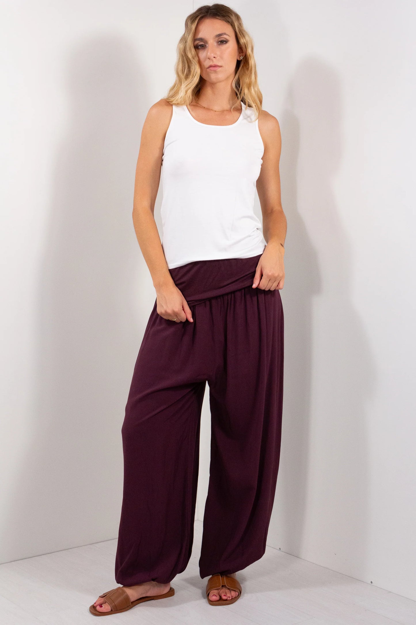 Pantalone Fascia Fondo Elastico DUDA prugna - vista frontale ampia