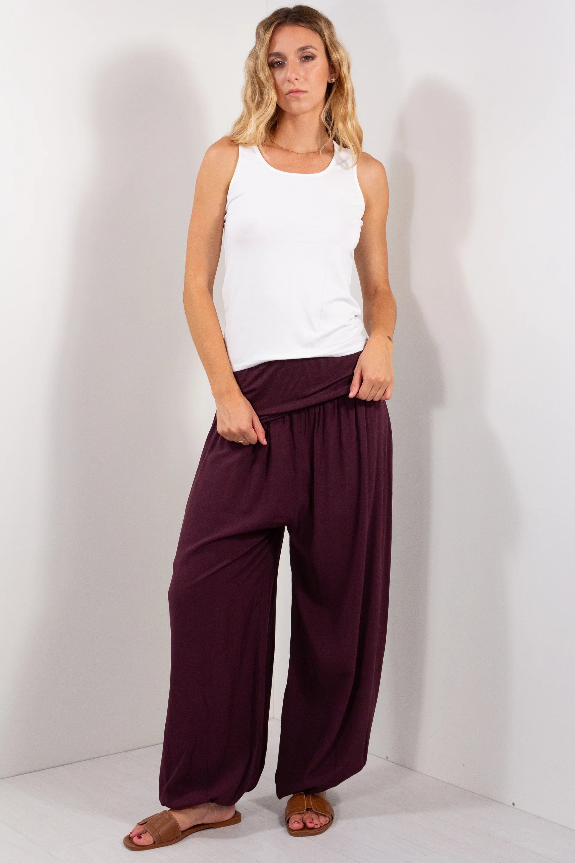 Pantalone Fascia Fondo Elastico DUDA prugna - vista frontale ampia
