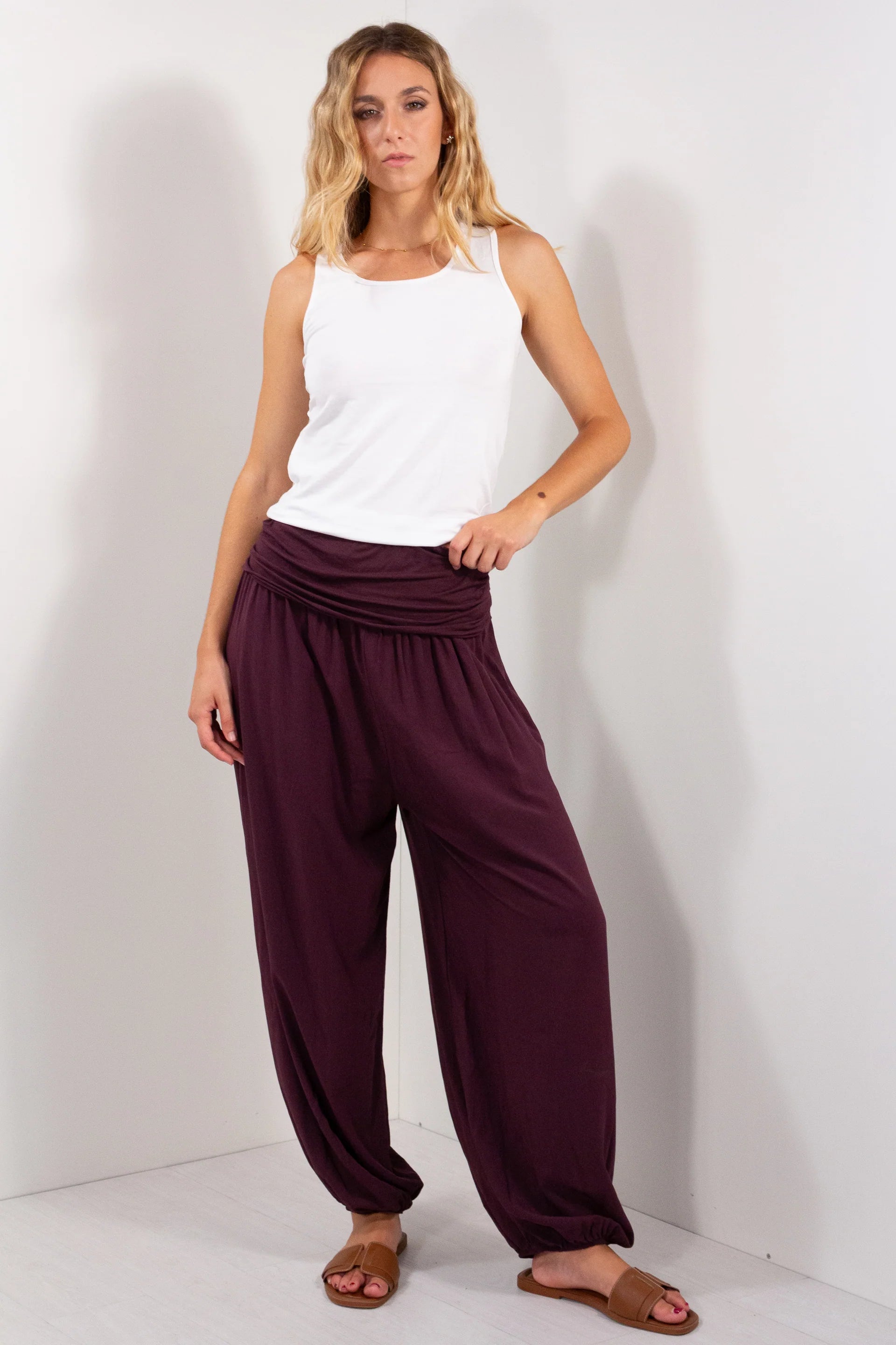 Pantalone Fascia Fondo Elastico DUDA prugna - vista frontale