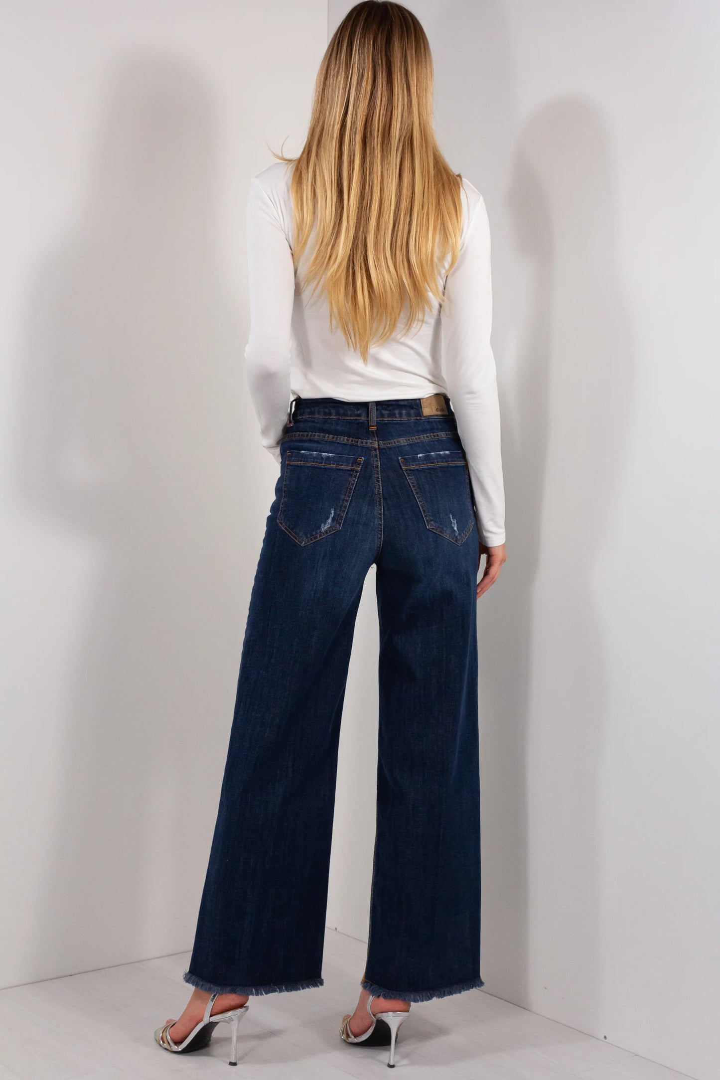 Jeans Wide Leg Sfrangiato DUDA blu scuro - vista posteriore con tasche e fondo sfrangiato