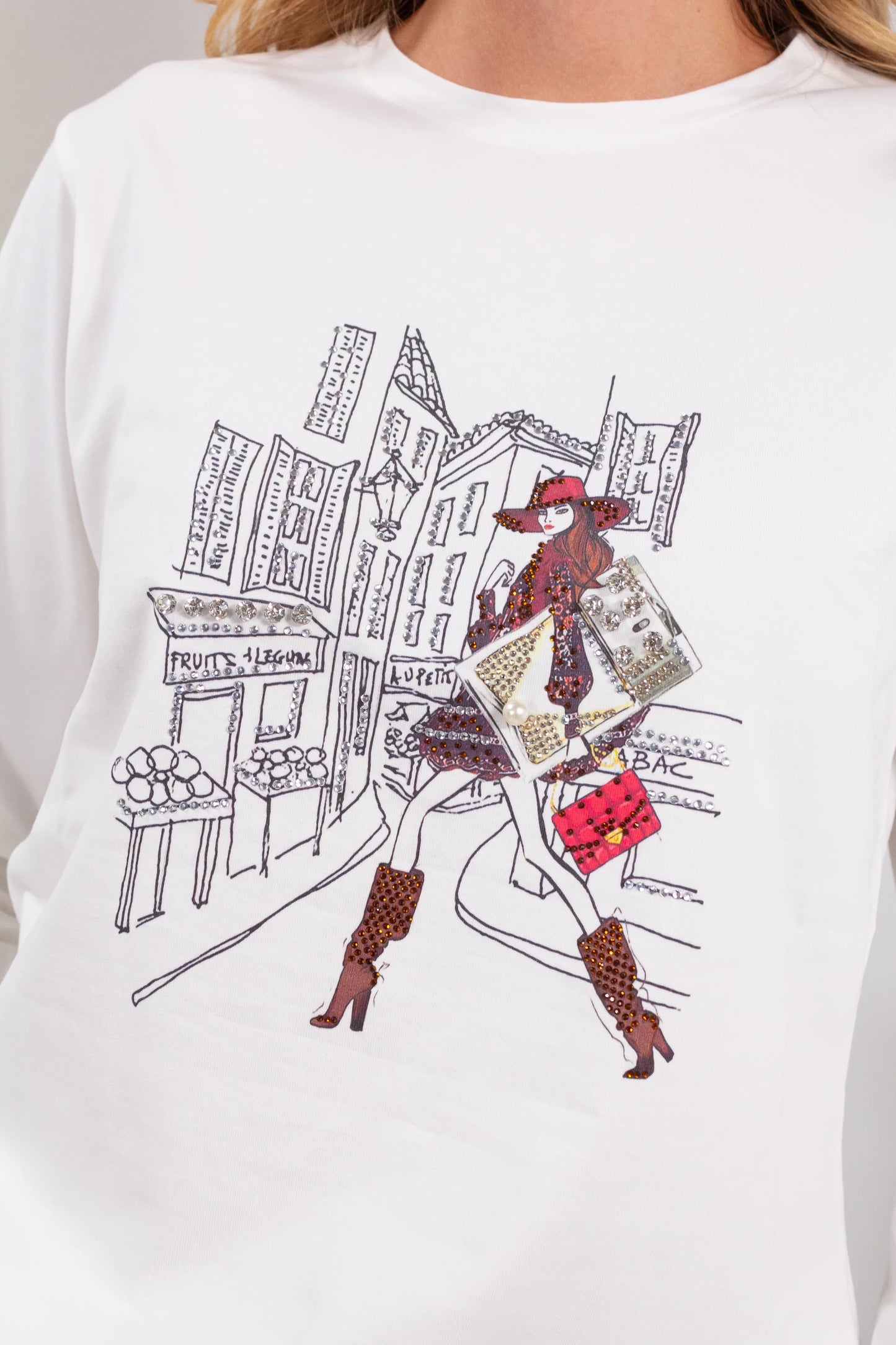 Maglia Stampa City DUDA - dettaglio stampa strass scene parigine
