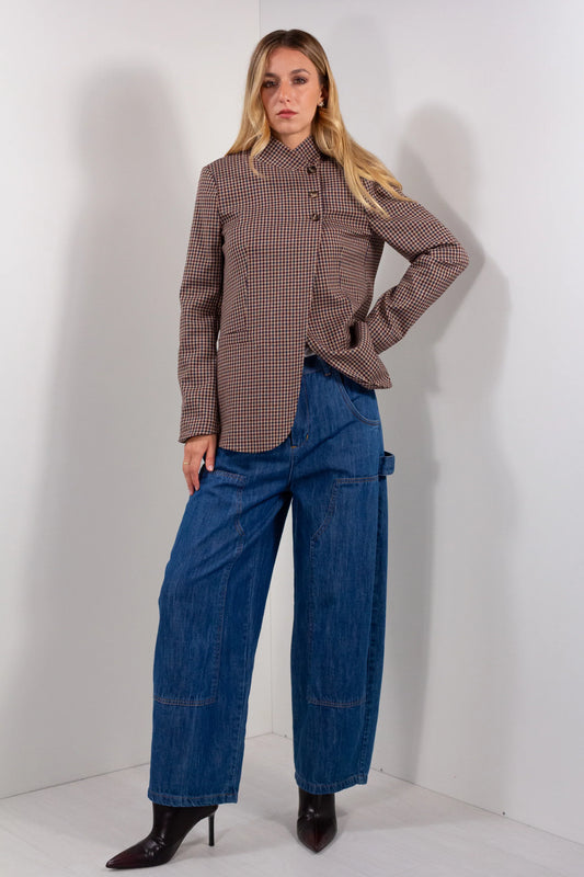 Giacca Bottoni Quadretti DUDA pied-de-poule - look completo frontale con jeans wide leg