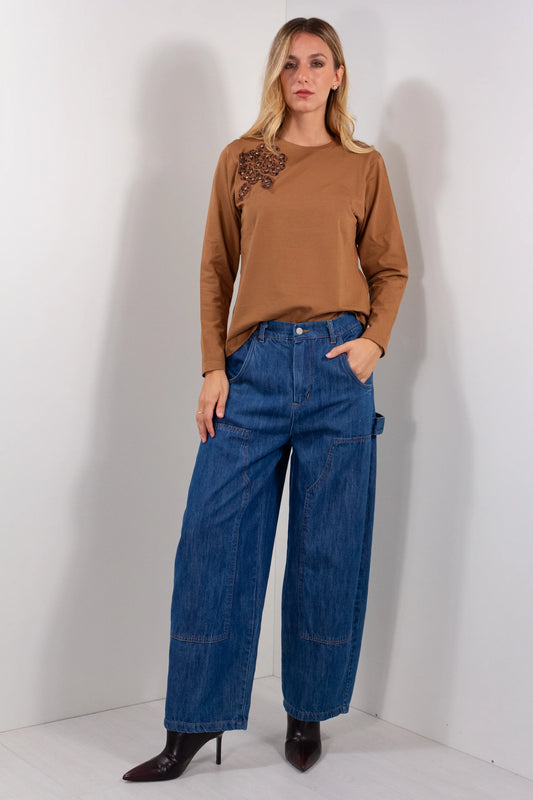 Jeans Jack DUDA wide leg cargo denim - vista frontale con modella