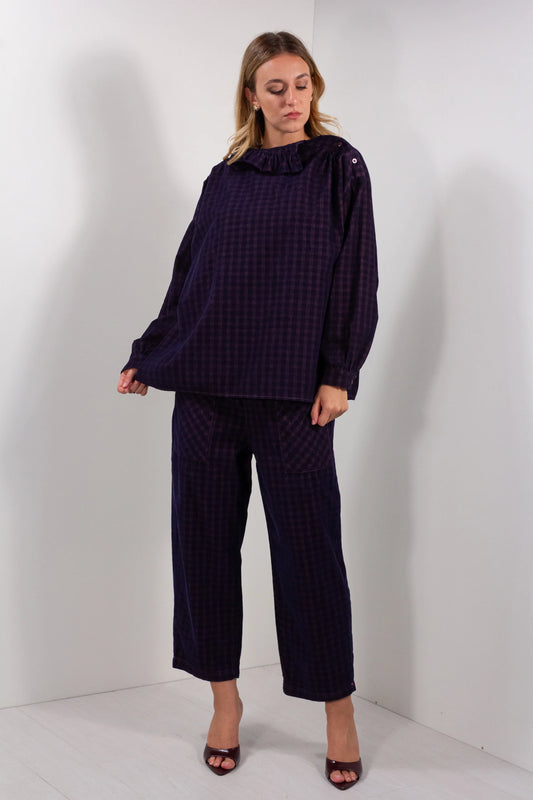 Maglia Microcostina Isabel DUDA blu notte - vista frontale con pantaloni coordinati