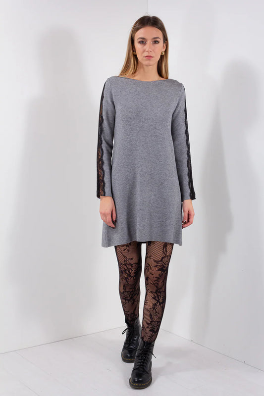 Abito in viscosa con inserti in pizzo