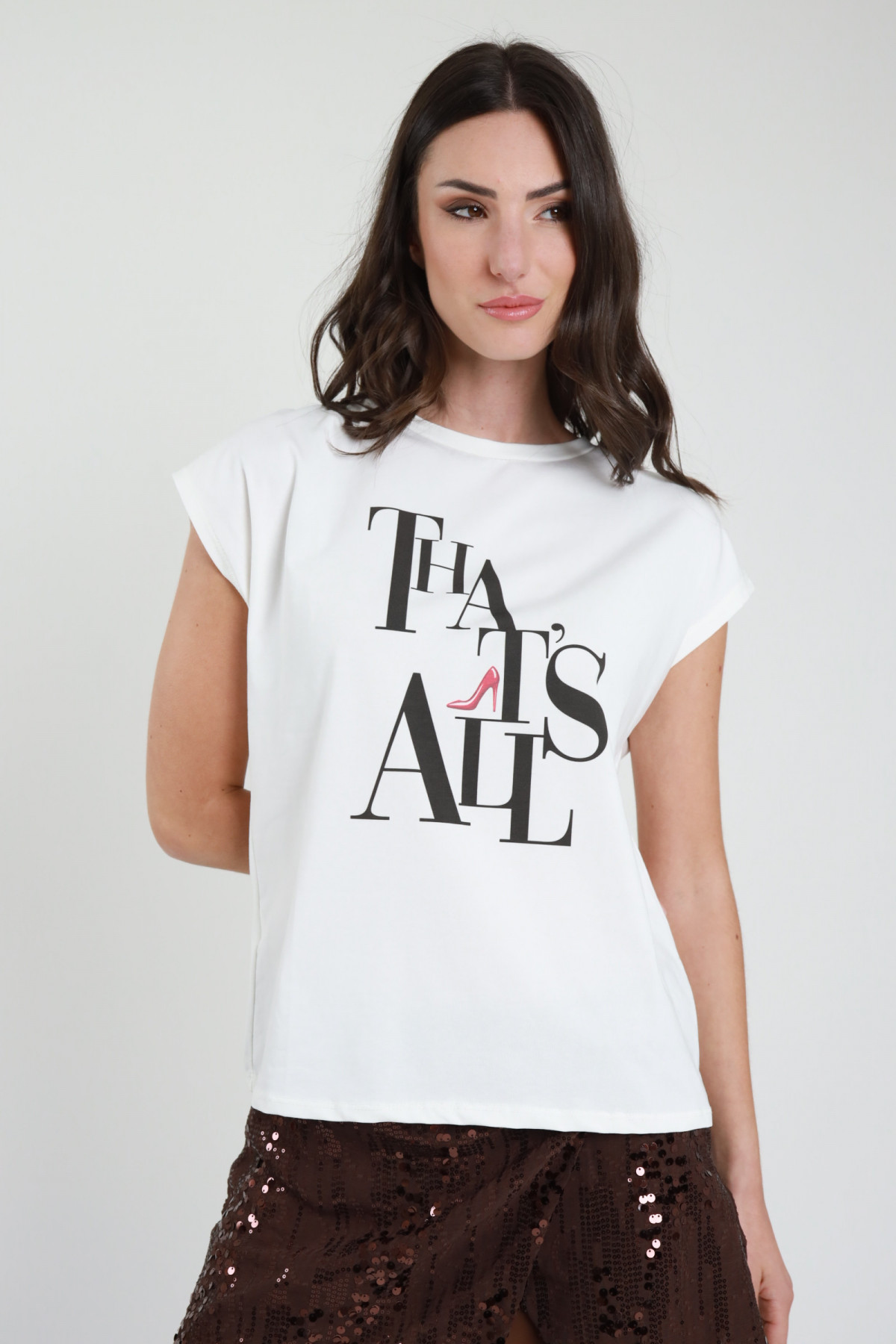 "T-shirt donna Susy Mix stampa That's All ispirata Il Diavolo Veste Prada – vista frontale"