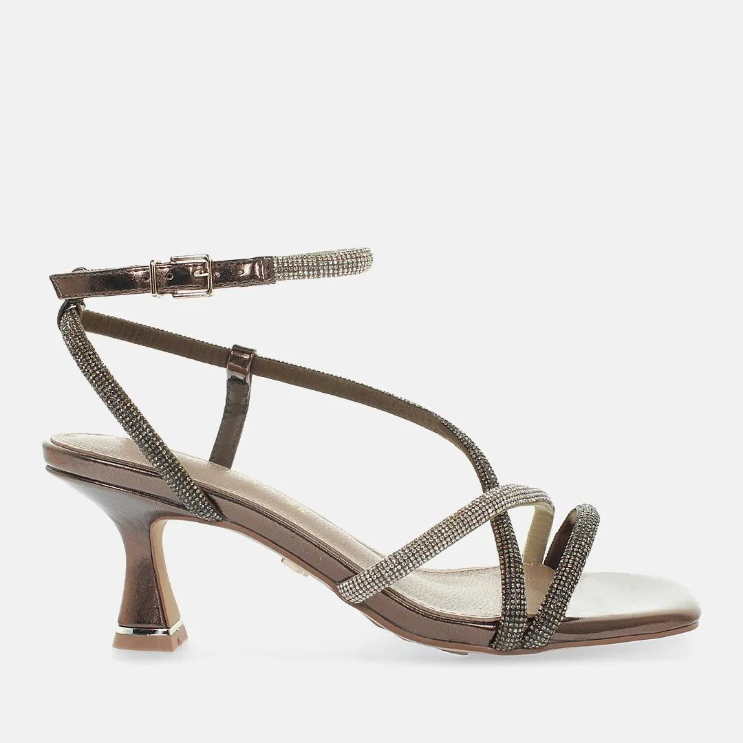 Sandali Tacco Incrocio Strass Bronzo Platino