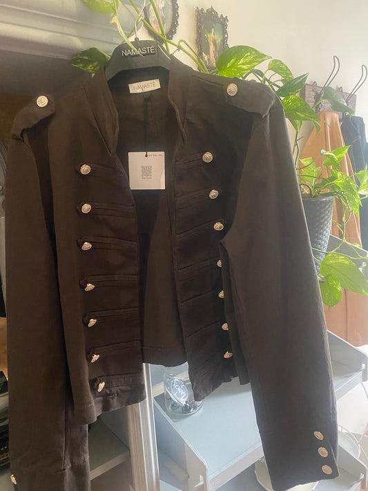 Giacca militare donna bottoni argentati taglio cropped marrone tabacco – Poetica Fashion