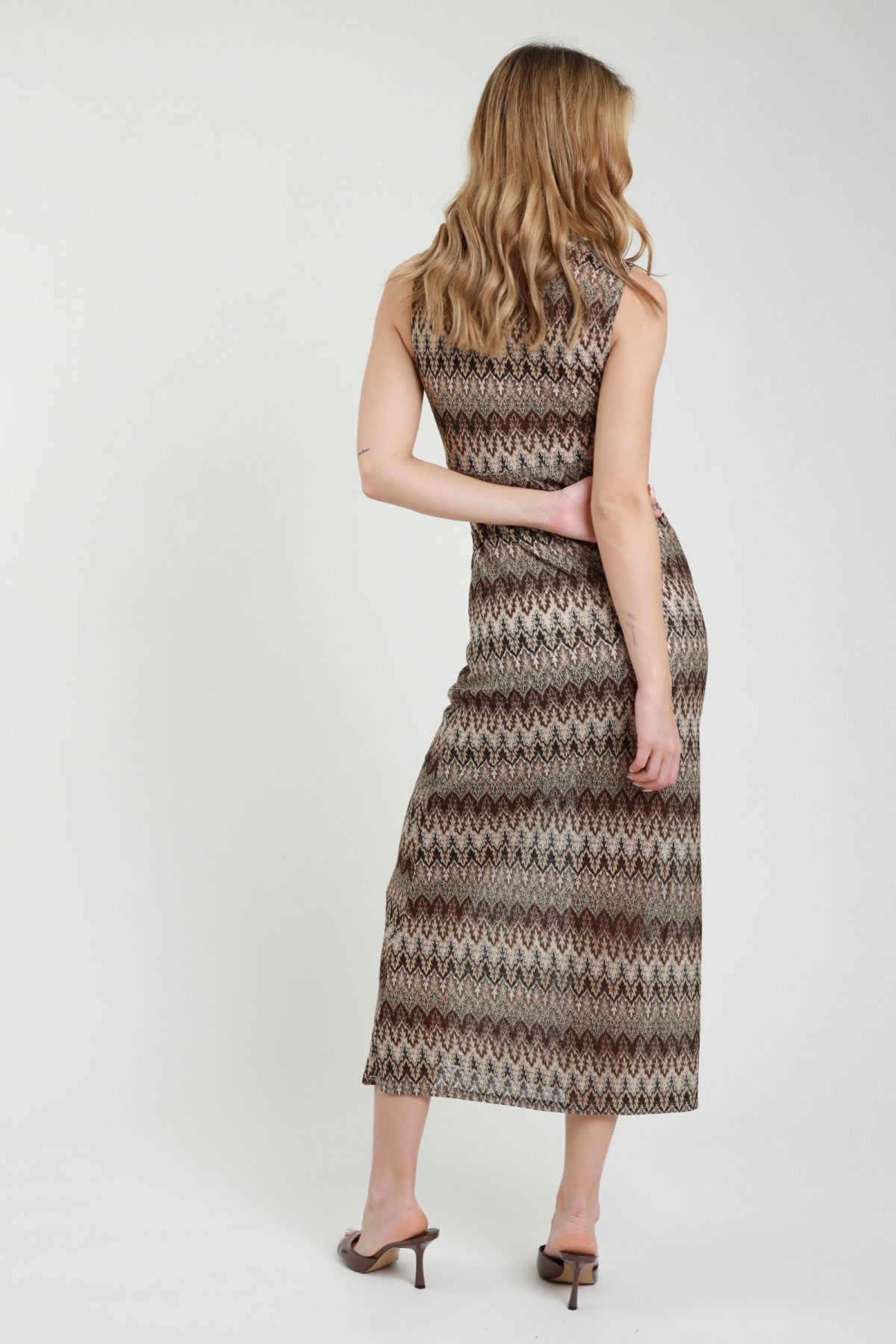 Abito Lungo Fantasia Chevron con Nodo – Susy Mix