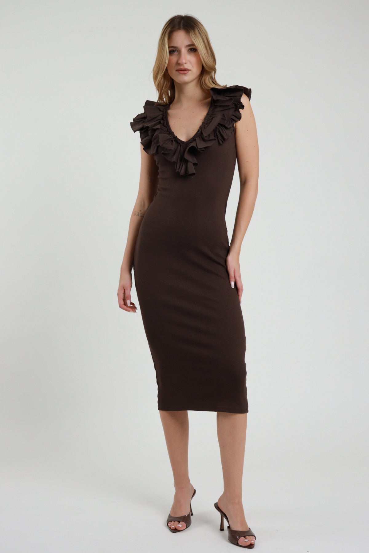 Abito Slim Midi Volant