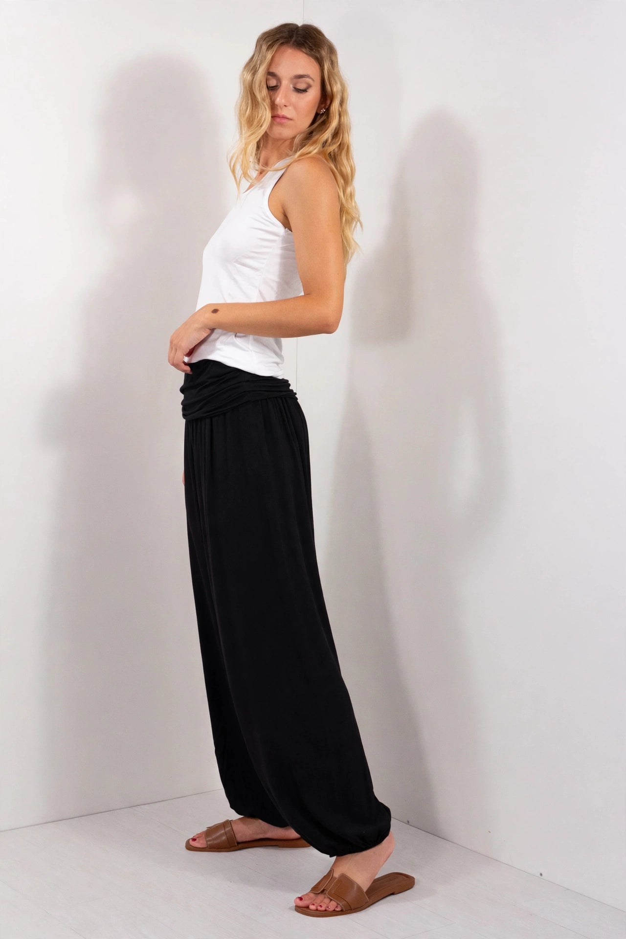 Pantalone Fascia Fondo Elastico DUDA nero - vista laterale
