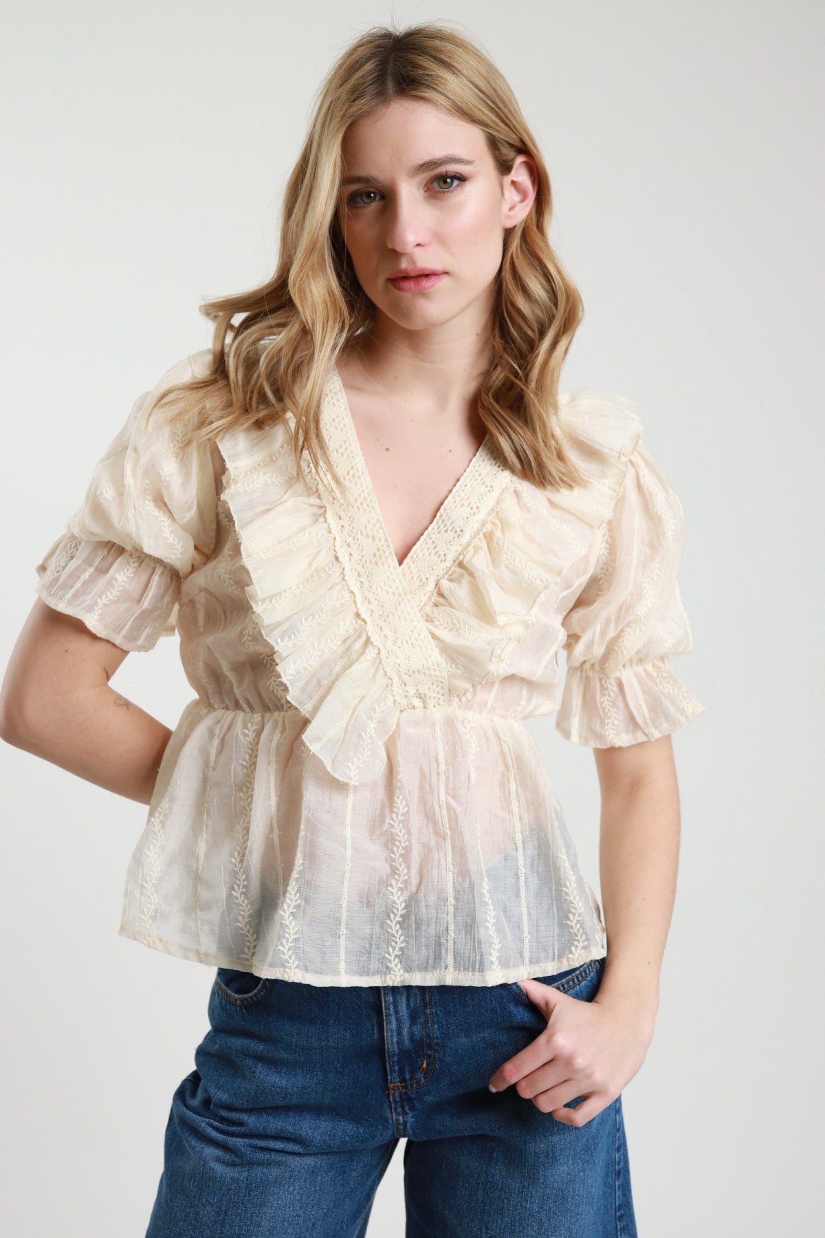 BLUSA MEZZE MANICHE RICAMATA