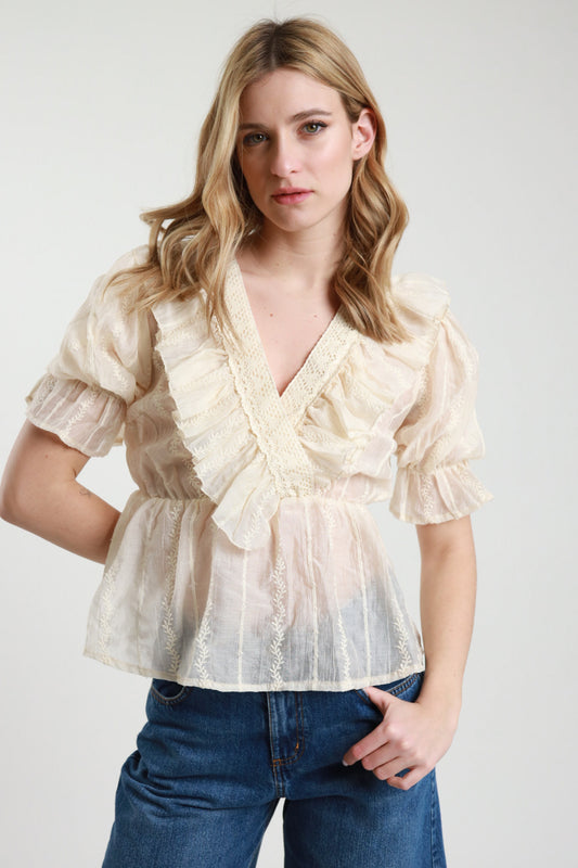 BLUSA MEZZE MANICHE RICAMATA