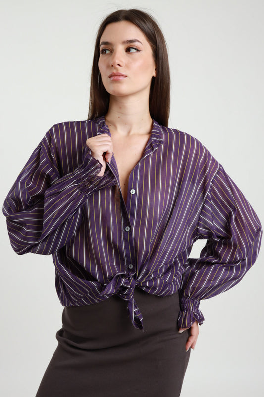 Camicia Righe a Contrasto Susy Mix - vista frontale viola con nodo