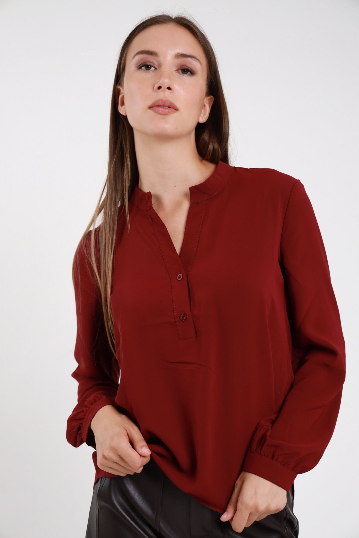 Camicia serafino blu navy con bottoni - vista frontale
