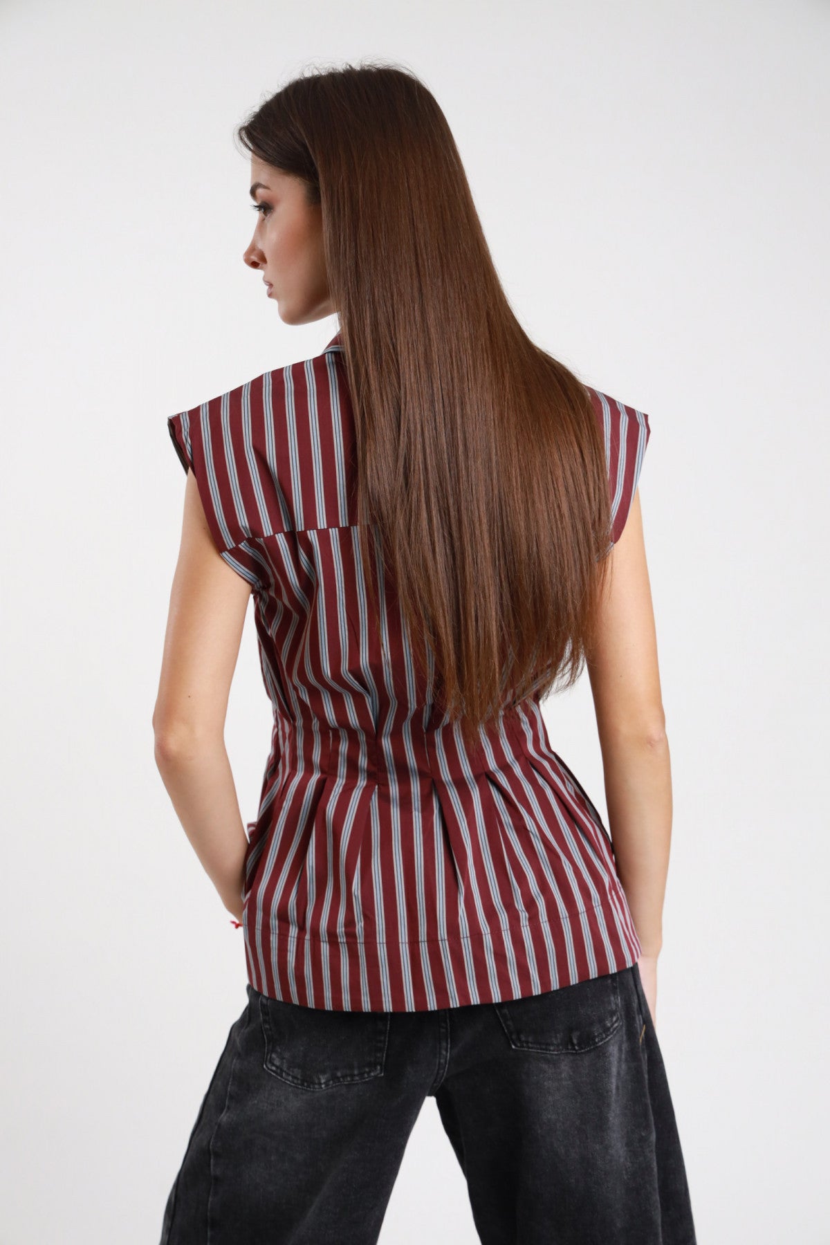 Camicia senza maniche righe bordeaux lurex donna Susy Mix Pre-Fall - vista posteriore