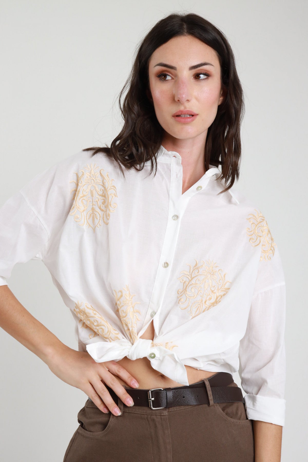 Camicia Ricamo Con Nodo