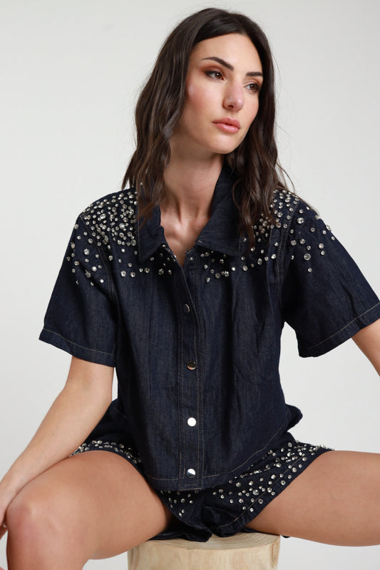 Camicia + Short in Denim con Strass