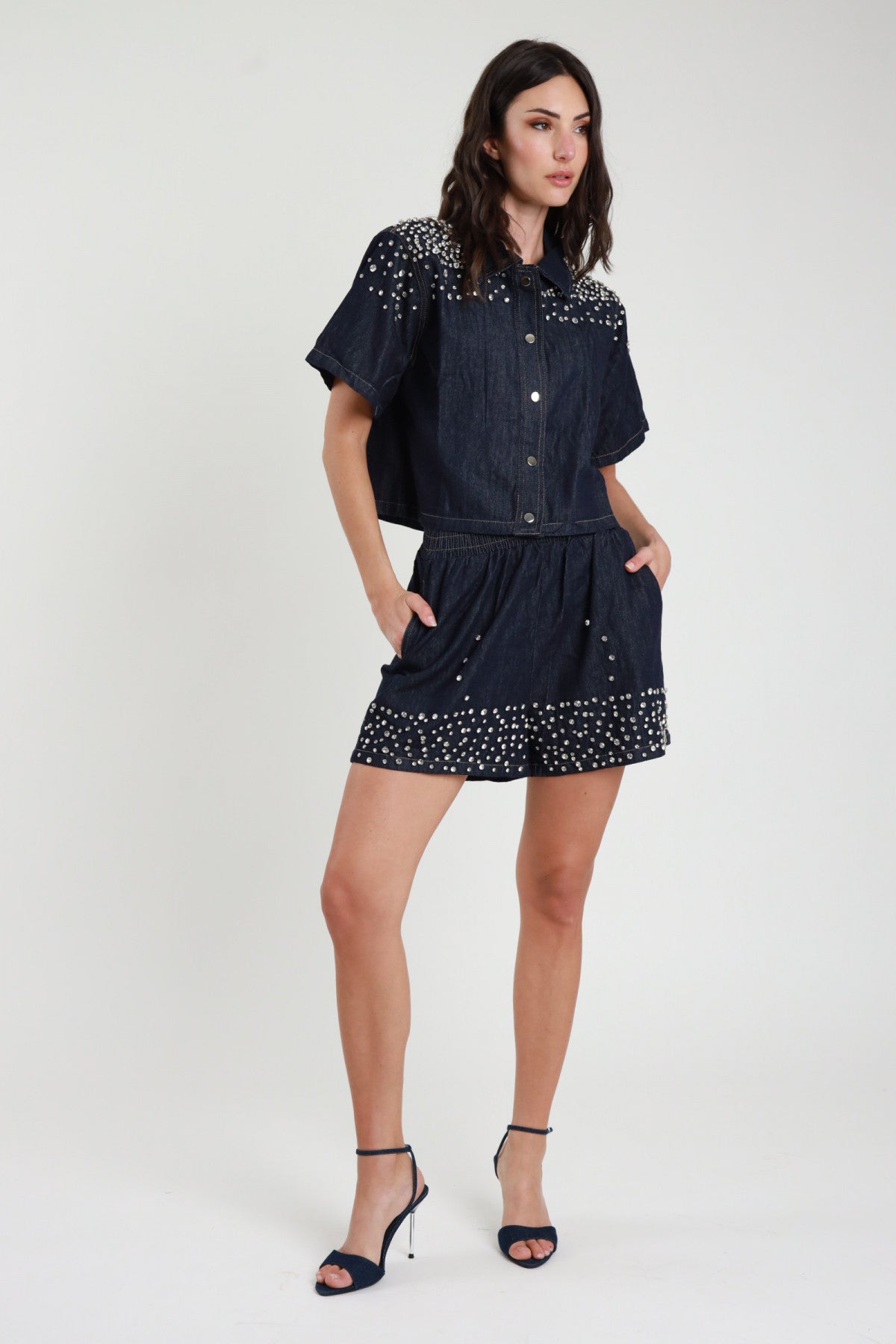 Camicia + Short in Denim con Strass