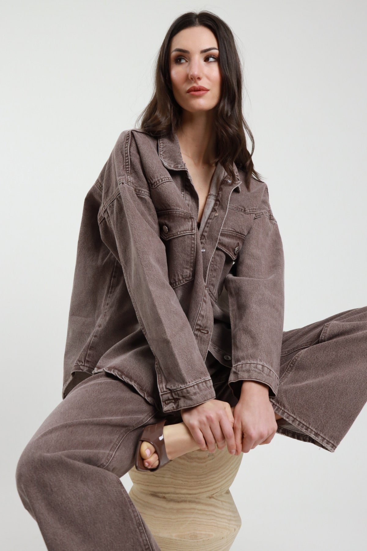 GIACCA CAMICIA DENIM MARRONE