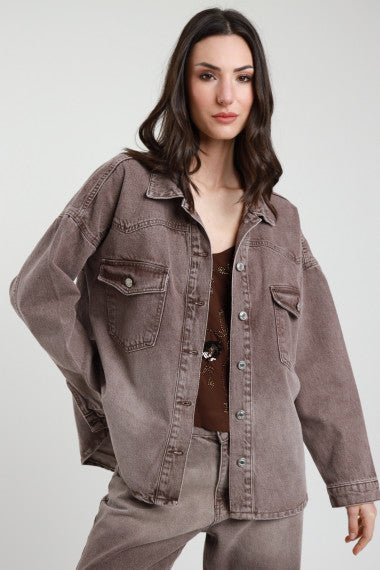 GIACCA CAMICIA DENIM MARRONE