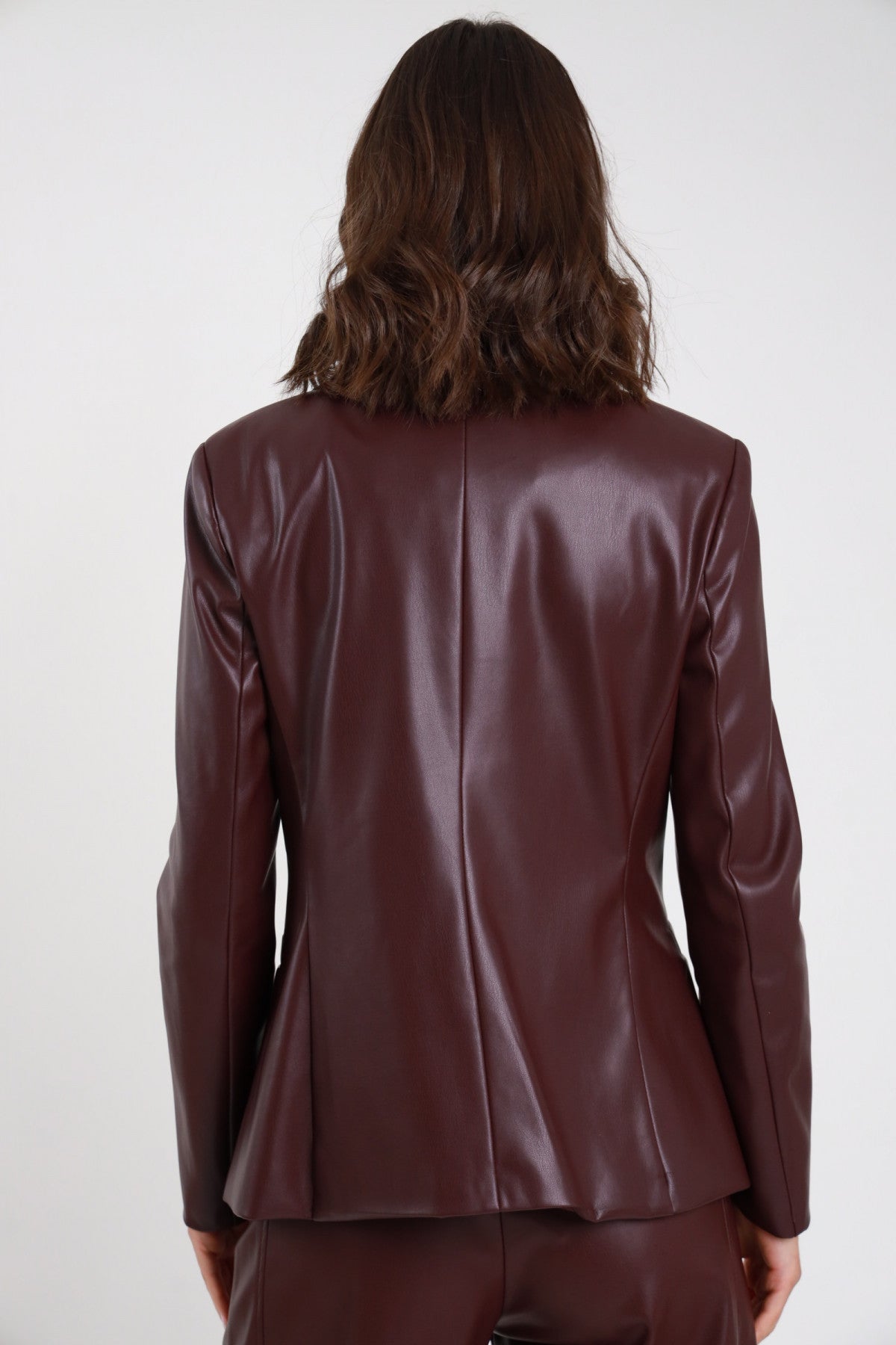 Blazer ecopelle donna marrone - vista posteriore con impunture