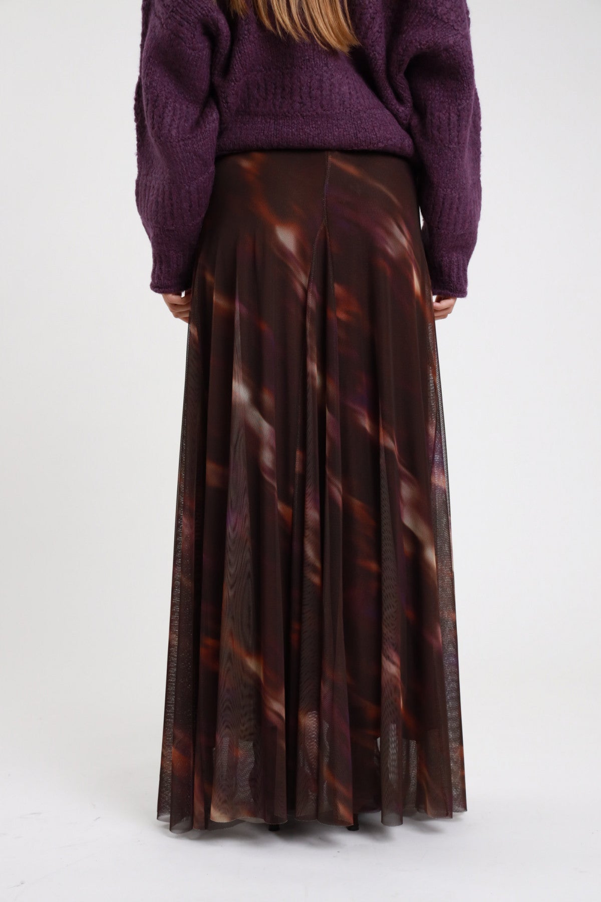 Gonna lunga tulle stampa astratta vista posteriore Susy Mix Pre-Fall