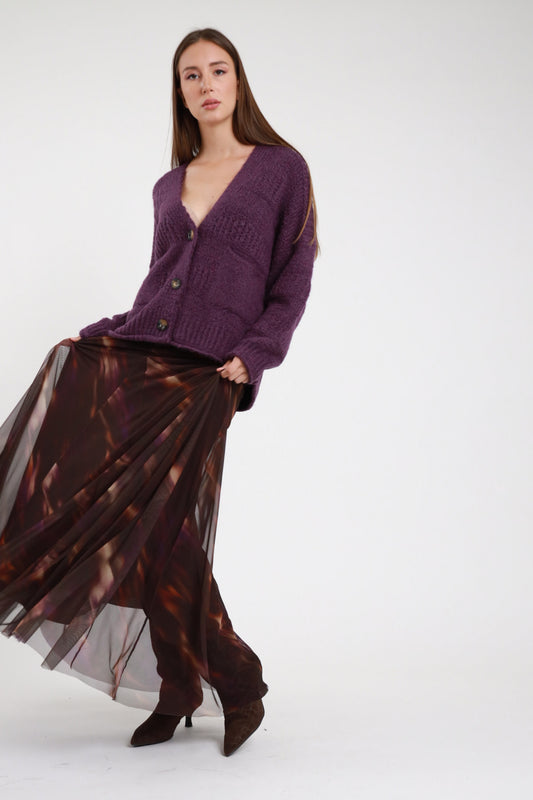 Gonna lunga tulle stampa astratta marrone bordeaux donna Susy Mix Pre-Fall - vista frontale