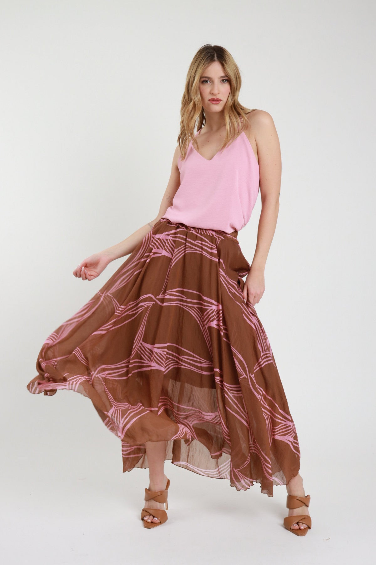 Poetica Fashion - Gonnellone Fantasia con Laccetto - Marrone - Gonne