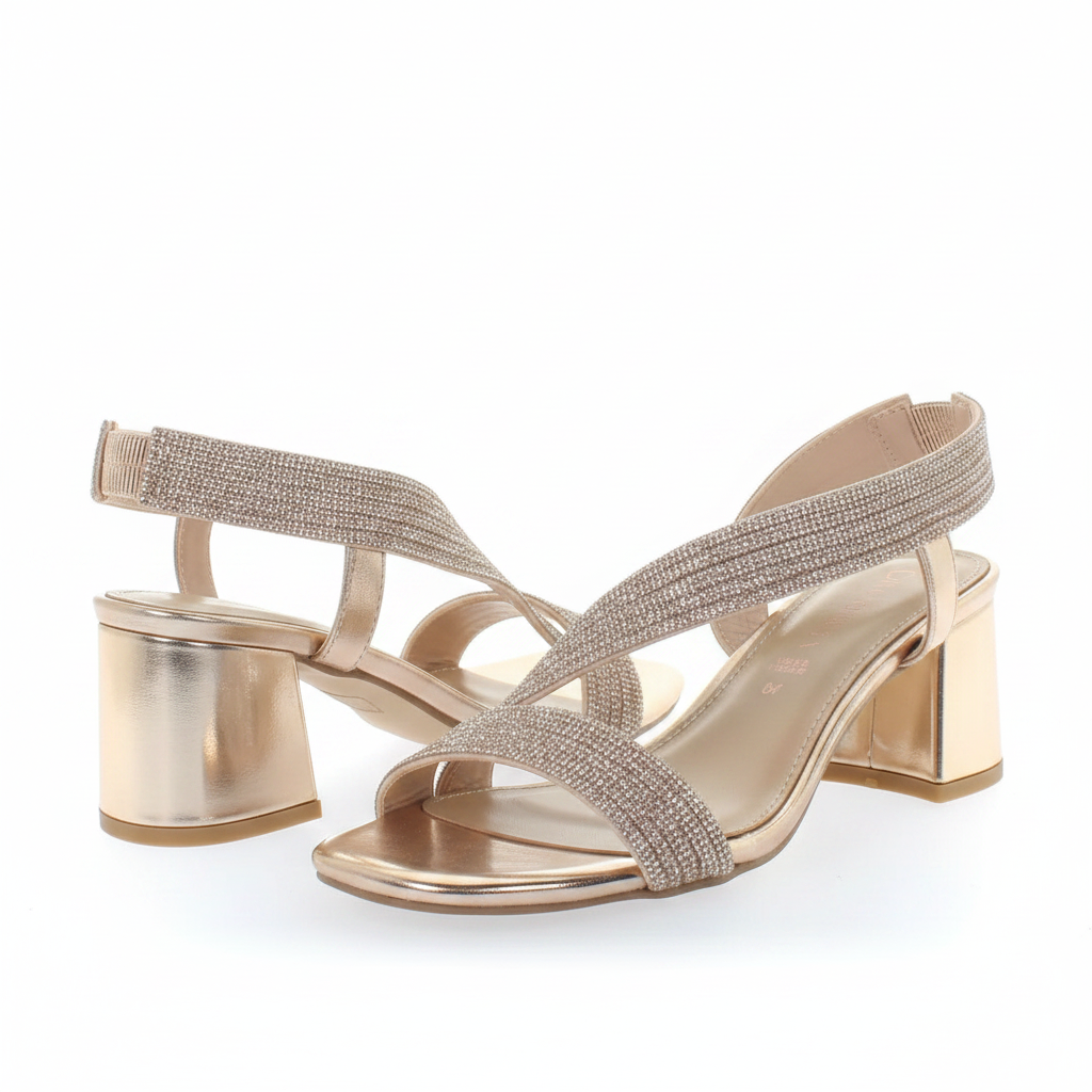 Sandali Tacco Blocco Fasce Strass Rosaoro - coppia