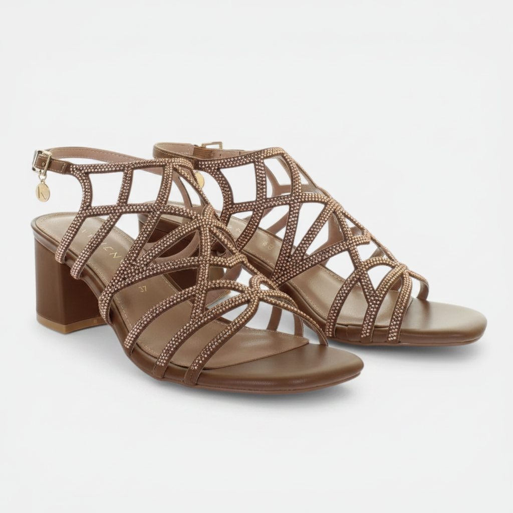 Sandali Tacco Lavorazione Fascia Strass Cuoio - coppia