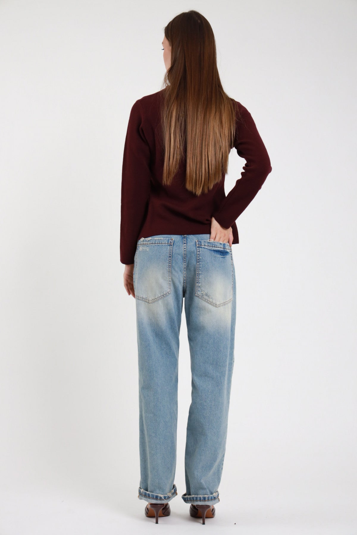 Jeans sabbiato con rotture donna vita alta gamba dritta Susy Mix Pre-Fall - vista posteriore