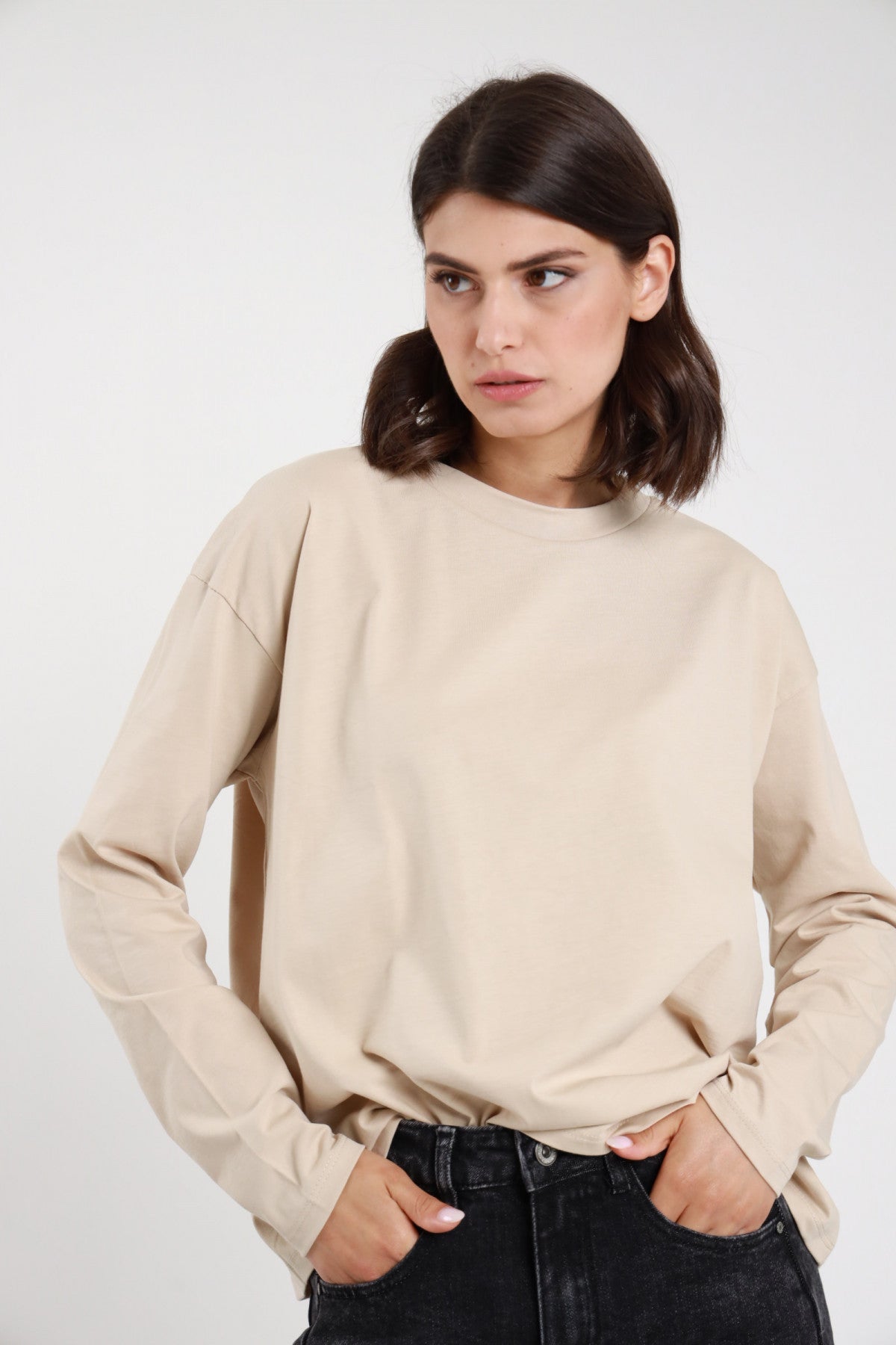 T-shirt Cotone Over Maniche Lunghe