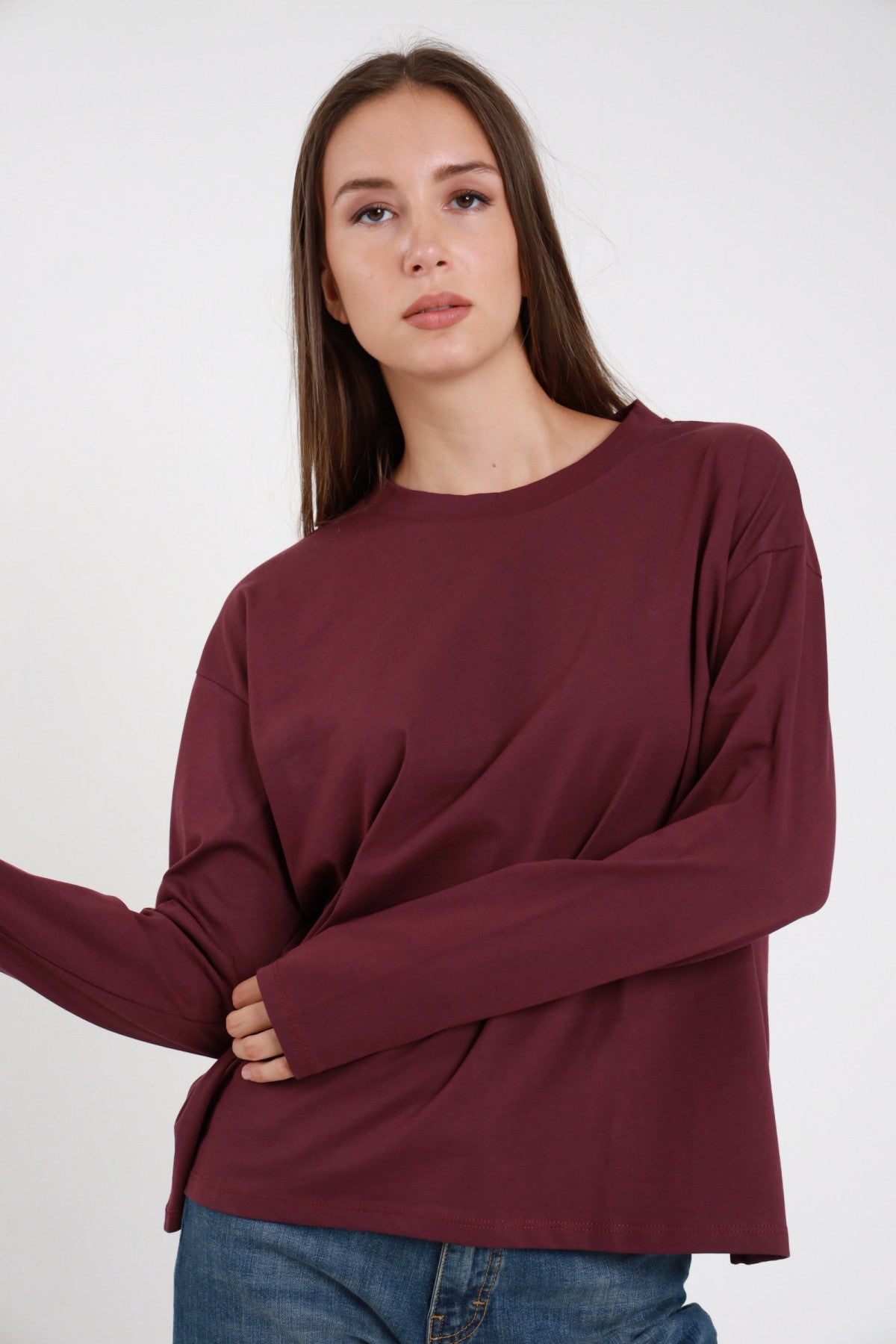 T-shirt Cotone Over Maniche Lunghe
