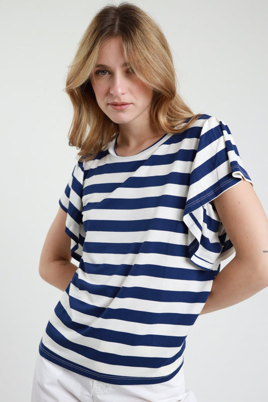 T-shirt righe donna maniche volant Susy Mix – colore blu
